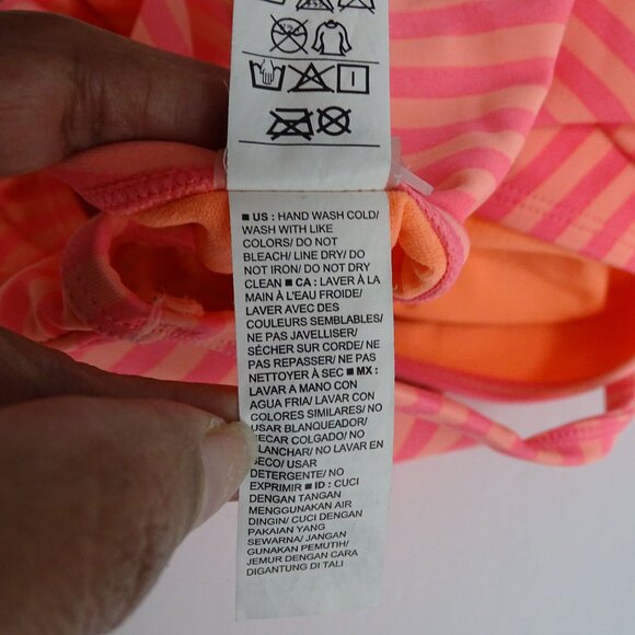 Old Navy Orange Pink Striped One Piece Swimsuit Women Size L Padded Underwire - Picture 5 of 8